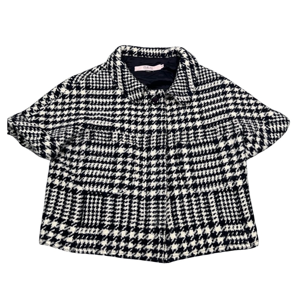RED Valentino Houndstooth Wool Alpaca Jacket Womens 42 (36R) Black White Cropped
